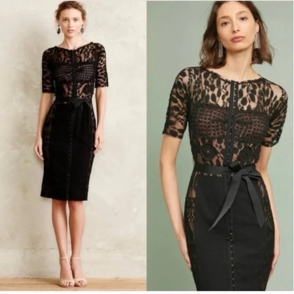 Byron Lars Dresses & Skirts - Byron Lars for Anthropologie Carissima Black over nude Lace Midi Dress